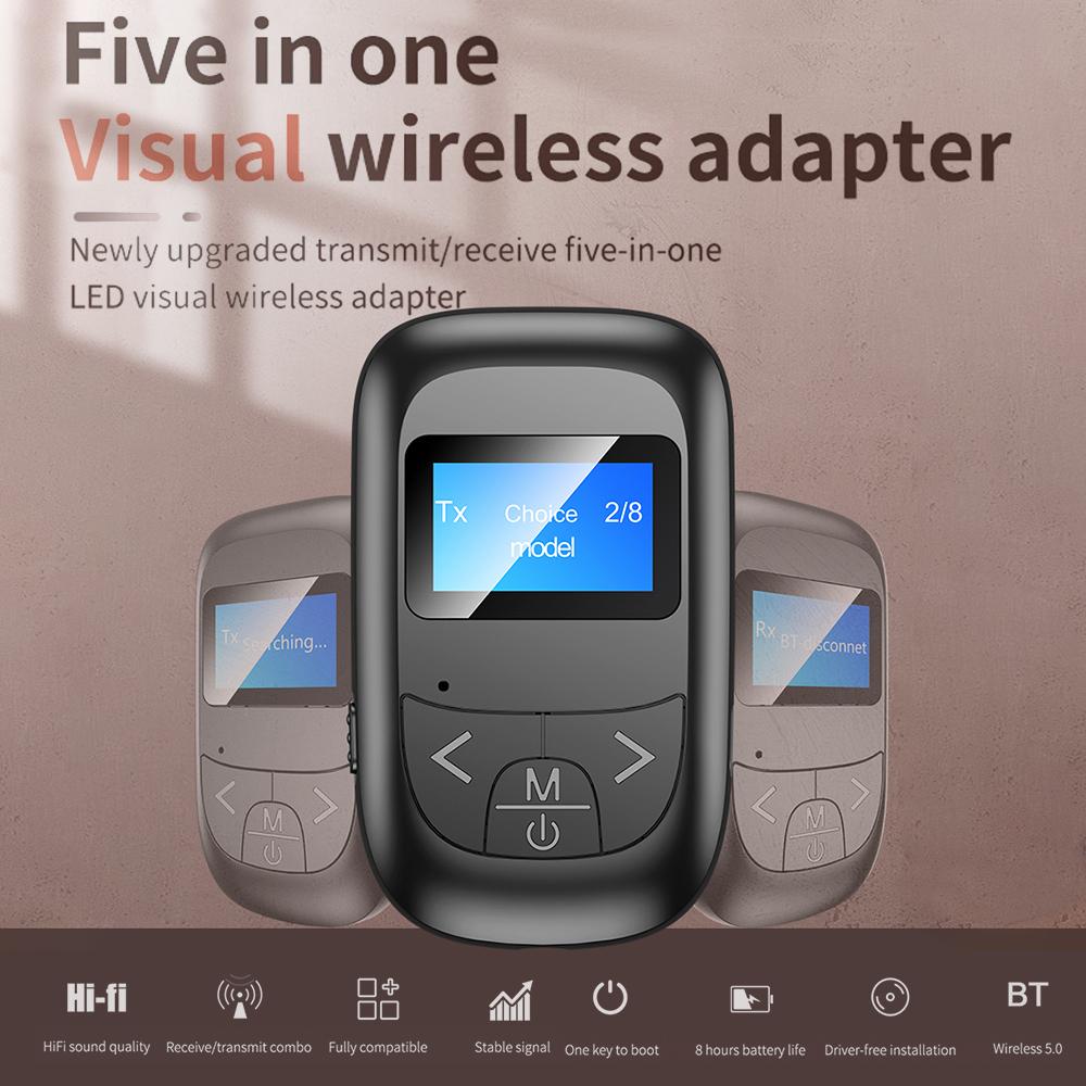 Bộ thu phát âm thanh T14 không dây màn hình LCD 3.5mm AUX với Mic cho Loa TV