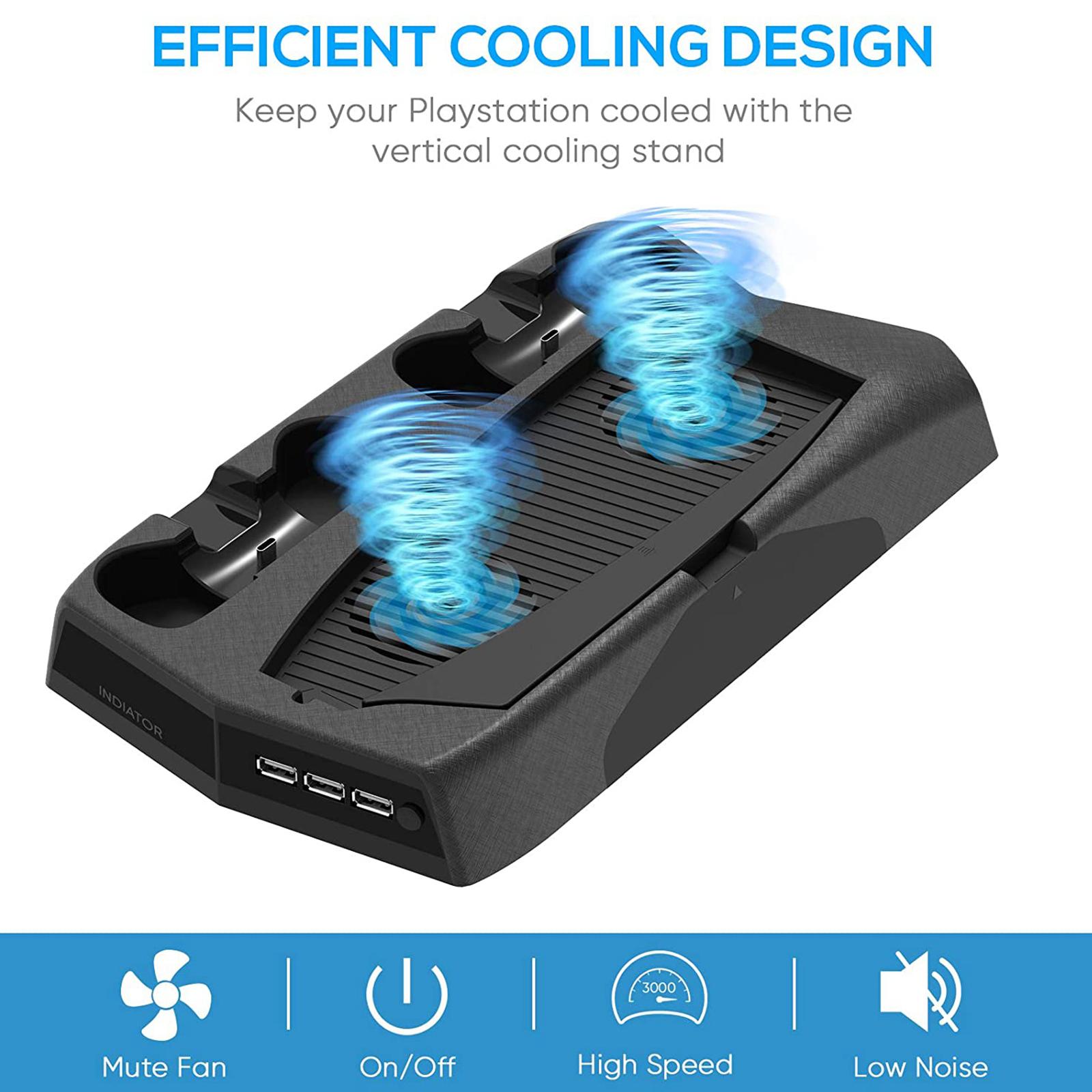 Black Vertical Stand with Cooling Fan Charging Dock for Playstation5 DE/UHD