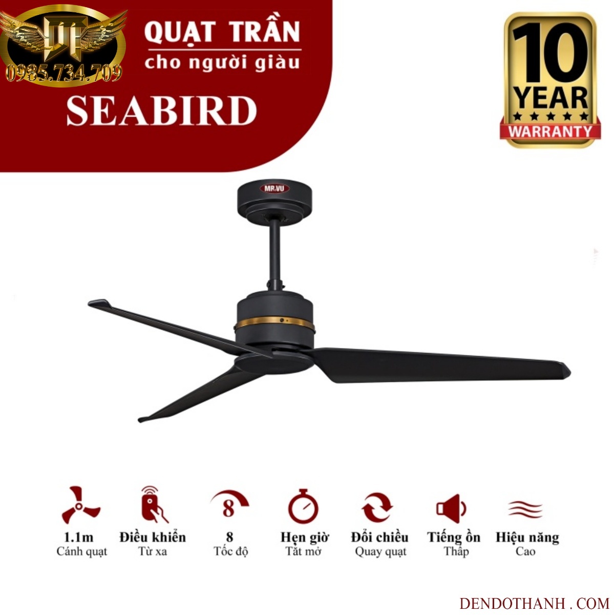 Quạt trần MR VŨ seabird quạt trần cho người giàu mẫu 3 cánh hiện đại sang trọng QTD