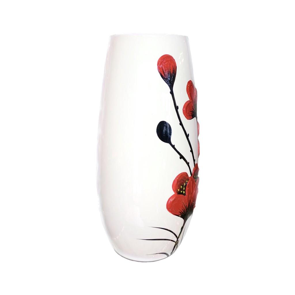 Bình Cắm Hoa Họa Tiết Hoa Đỏ Nổi 45cm