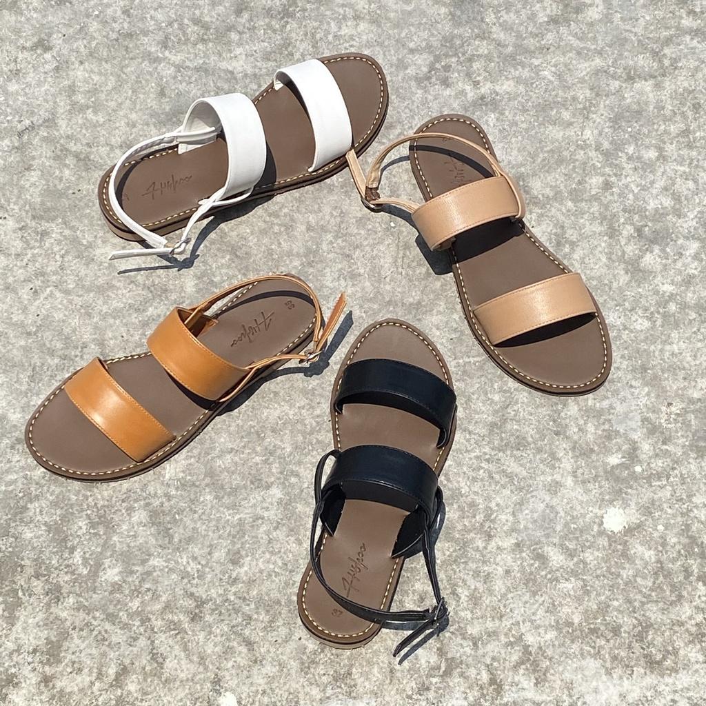 Sandal bệt nữ đẹp quai ngang da mềm 1 quai khóa gài có Bigsize chính hãng HISHOO màu kem S050