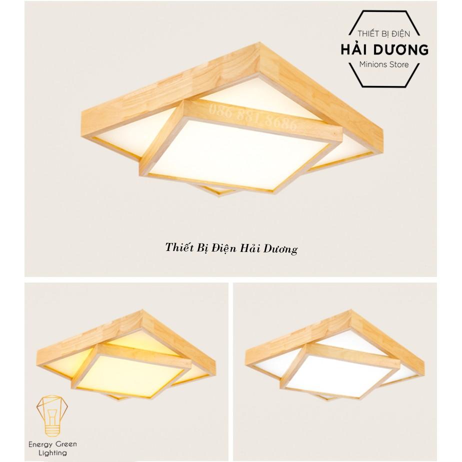 Đèn Ốp Trần Thân Gỗ Cao Cấp DGT-Y380 - 2-3 Lớp Hình Vuông - Đường Kính 80cm - Energy Green Lighting