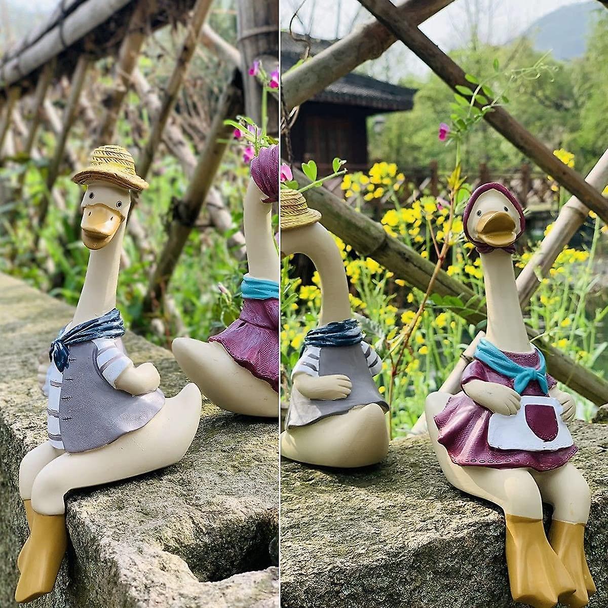 2PCS Ducks Garden Tượng trang trí, đồ trang trí vịt nam, tác phẩm điêu khắc động vật, tượng nhỏ dễ thương