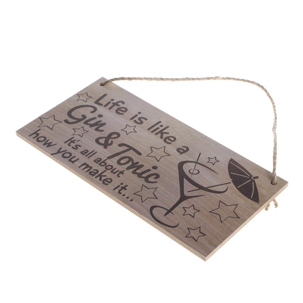 Life Is Like A Gin &amp; Tonic Rustic Wooden Hanging Sign Home Wall Decor Plaque