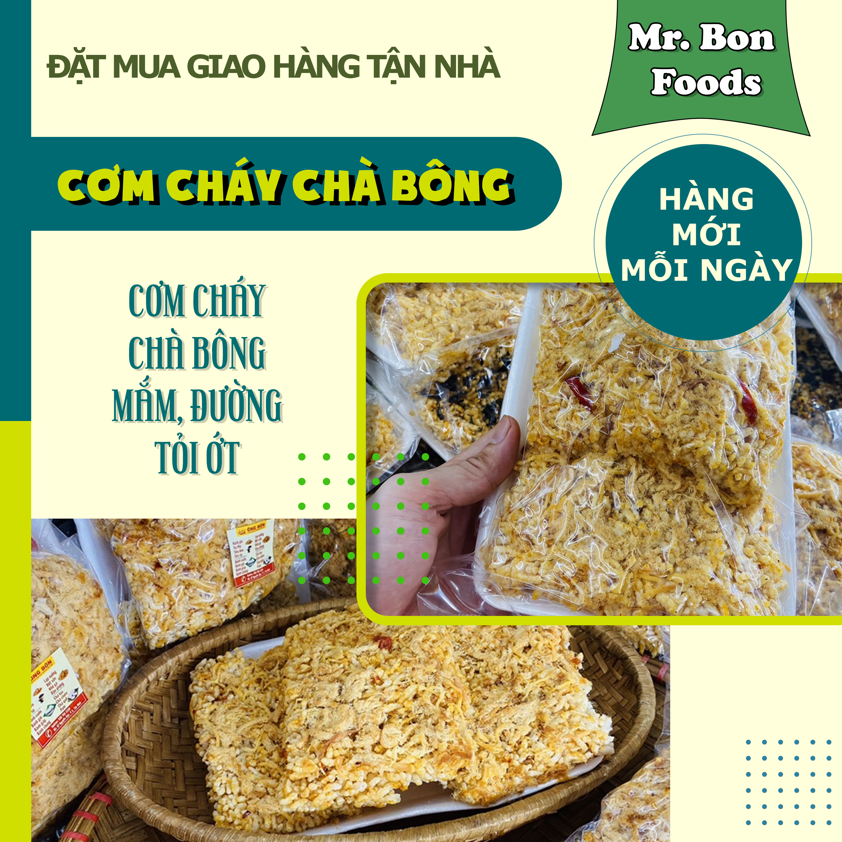 Cơm Cháy Chà Bông 3 Miếng Siêu Ngon Như Hình - Vị Mắm Tỏi Ớt