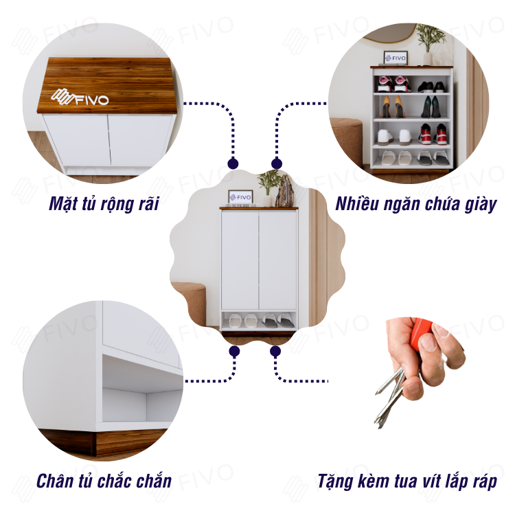 Kệ Để Giày Dép Gỗ Lõi Xanh Chống Ẩm FIVO FS54 Màu Walnut Phối Trắng, Ngăn Tủ Điều Chỉnh Linh Hoạt, Tấm Lưng Thoáng Khí