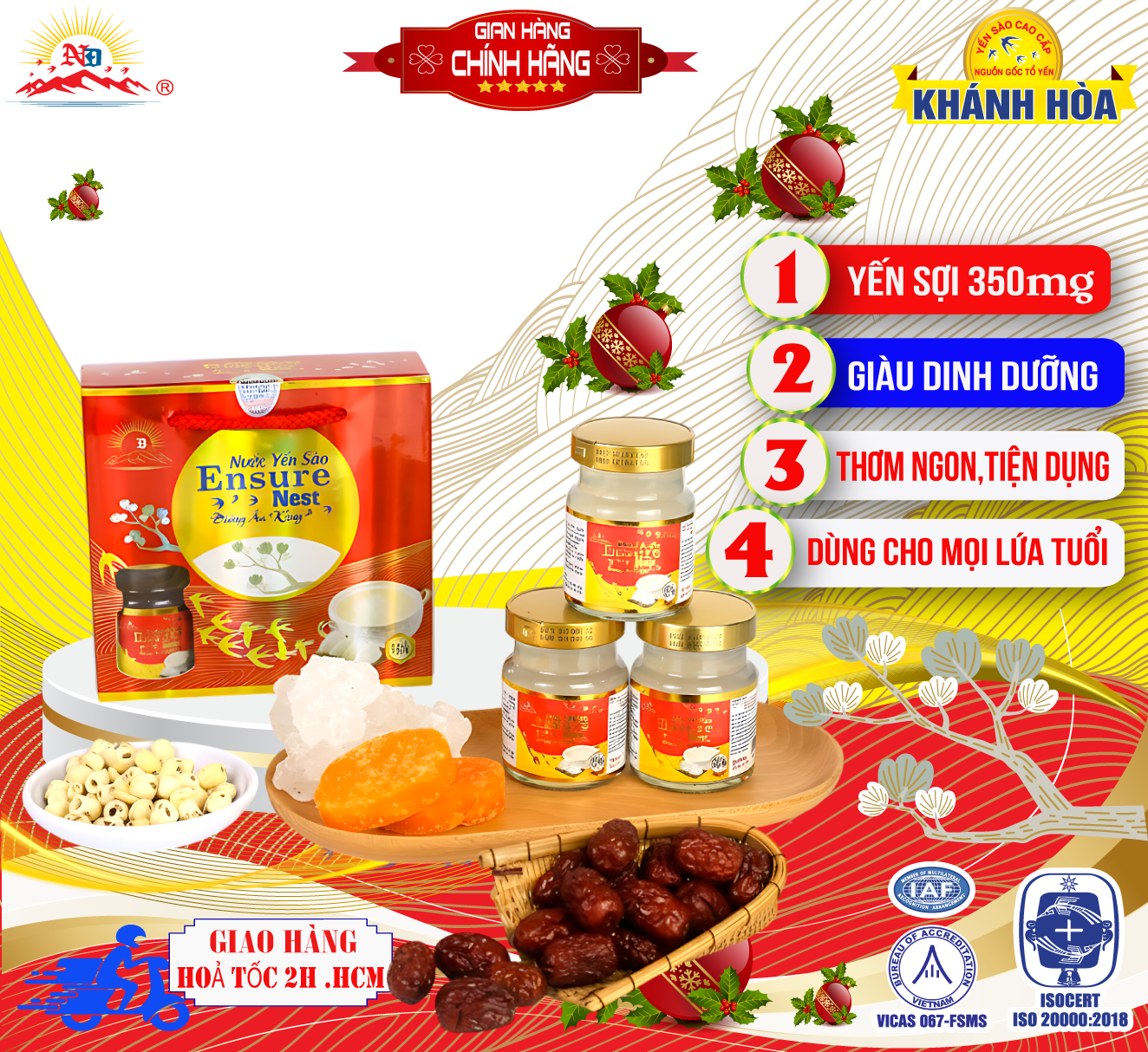 Yến Chưng Tam Vị Ensure Nest với 350mg Yến Gốc Khánh Hoà ( lốc 6 hủ /70ml )