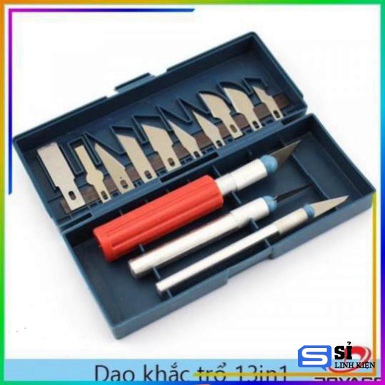 Dao khắc trổ 13in1, hợp kim cacbon + 13 lưỡi dao kích cỡ khác nhau