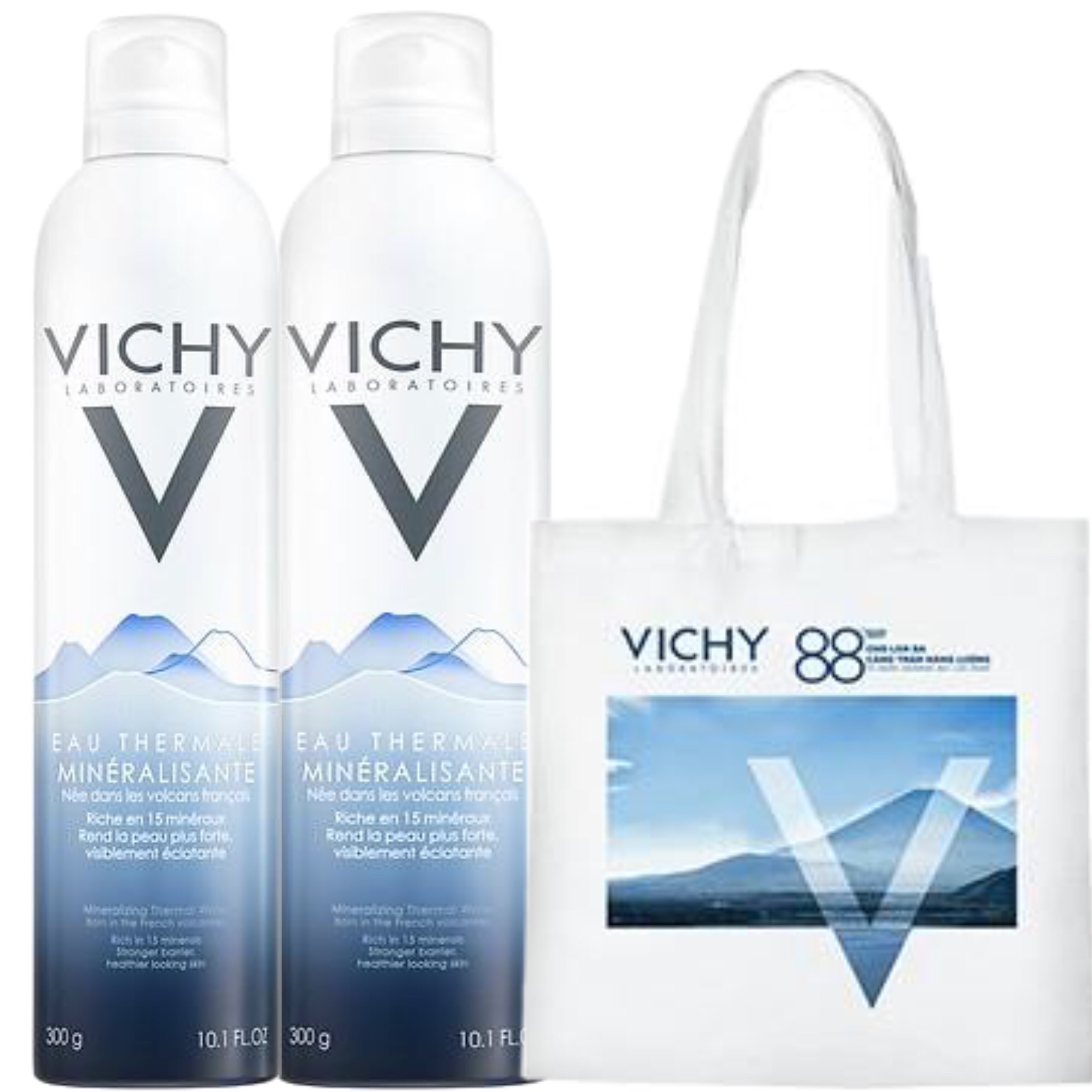 Bộ 2 Nước Khoáng Dưỡng Da Vichy Mineralizing Thermal Water (300ml / Chai) - Tặng Túi ToTe Vichy