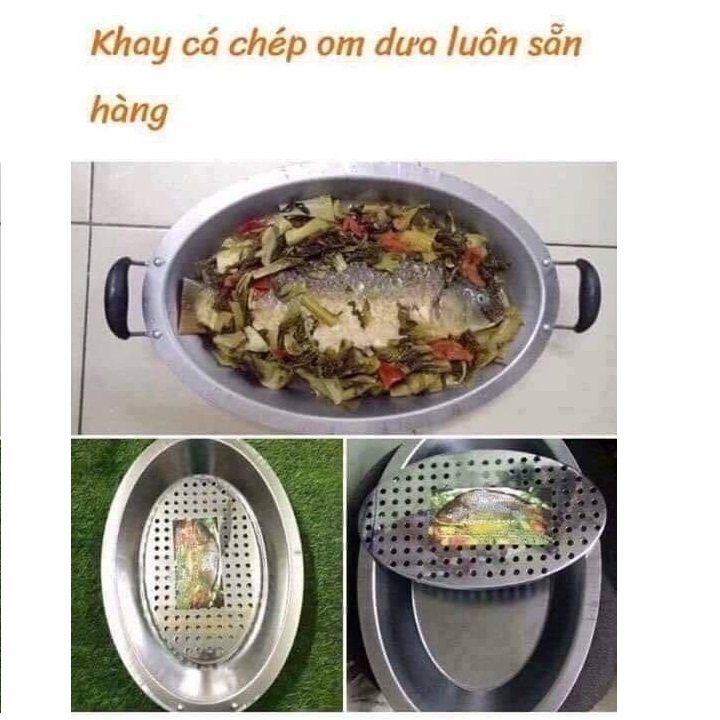 Khay Lẩu Cá Chép Inox Có Đế Chống Cháy Dùng Cho Mọi Loại Bếp