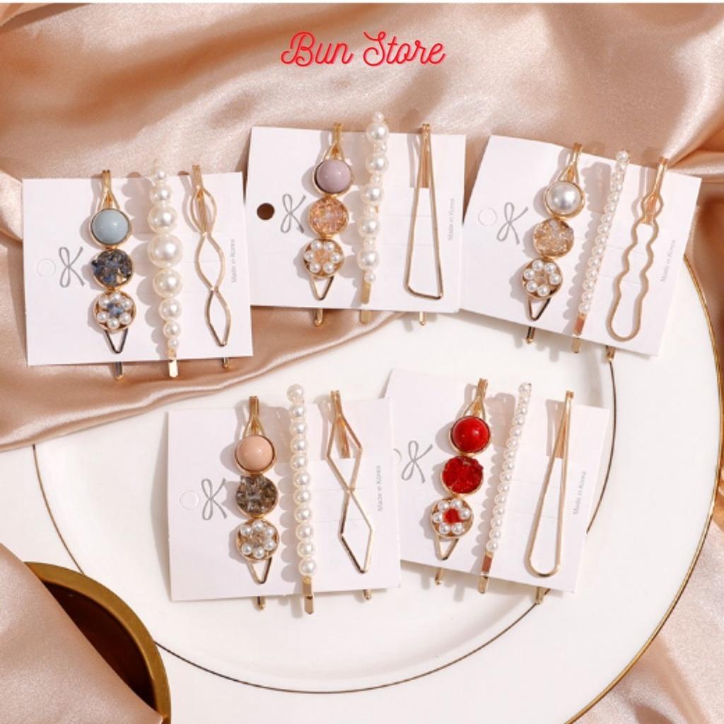 Set 3 Kẹp tóc đính ngọc phong cách Hàn Quốc xinh xắn cho nữ