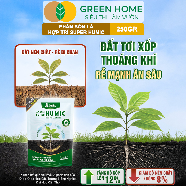 Phân Bón Lá Hợp Trí Super Humic GreenHome, Gói 250gr, Rễ Mạnh, Cây Khỏe, Đất Tơi Xốp, Phì Nhiêu