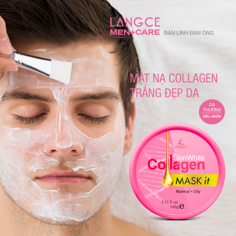 Mặt Nạ Dưỡng Trắng Collagen 145ml Da Nhờn - Tem Hồng cho Nam TẶNG Gel Vệ Sinh Vùng Kín Nam 100ml LANGCE