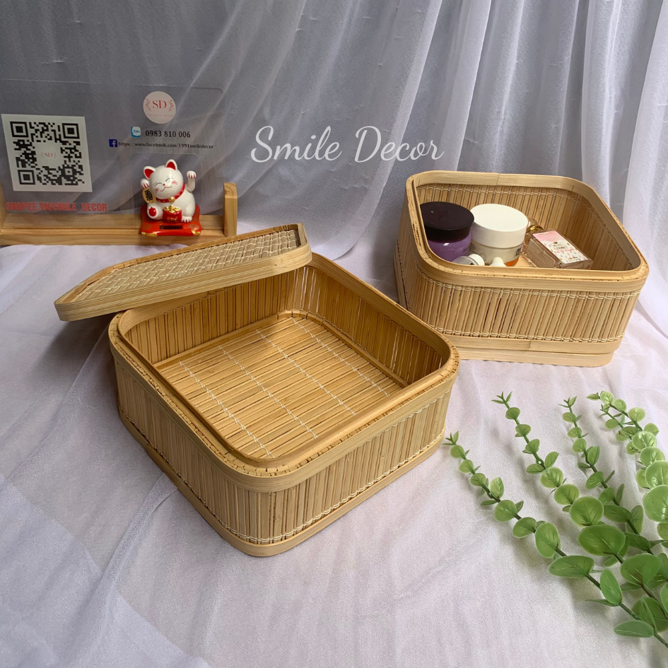 Hộp tre có nắp Smile Decor đựng phụ kiện, mỹ phẩm để bàn trang điểm - Bamboo box for jewelry, cosmestic