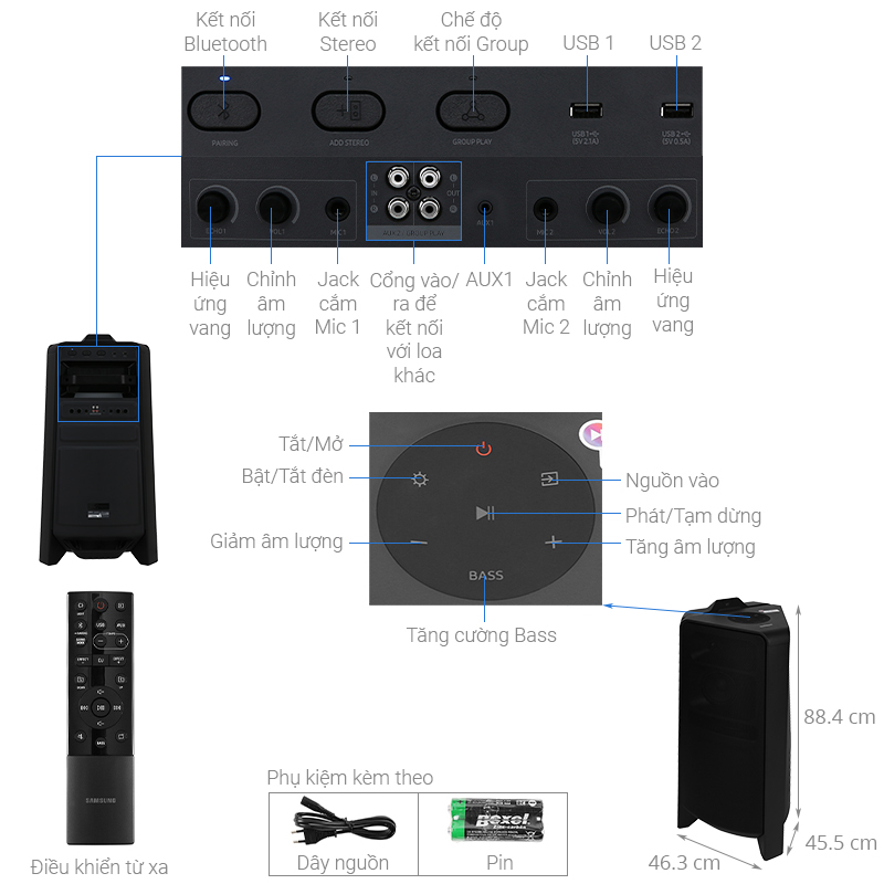 Loa di động SAMSUNG MX-T70/XV , dạng loa tháp gia gia đình - Hàng chính hãng