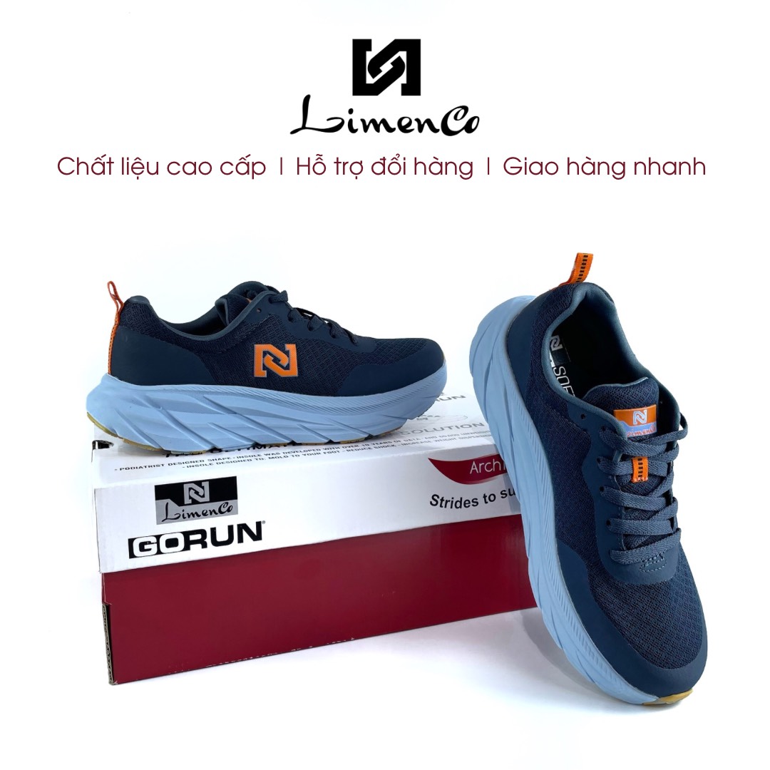 Giày Thể Thao Nam Nữ Limenco L6058 Màu Navy Cam, Đế Phylon Êm Nhẹ, Đi Chơi, Thể Thao