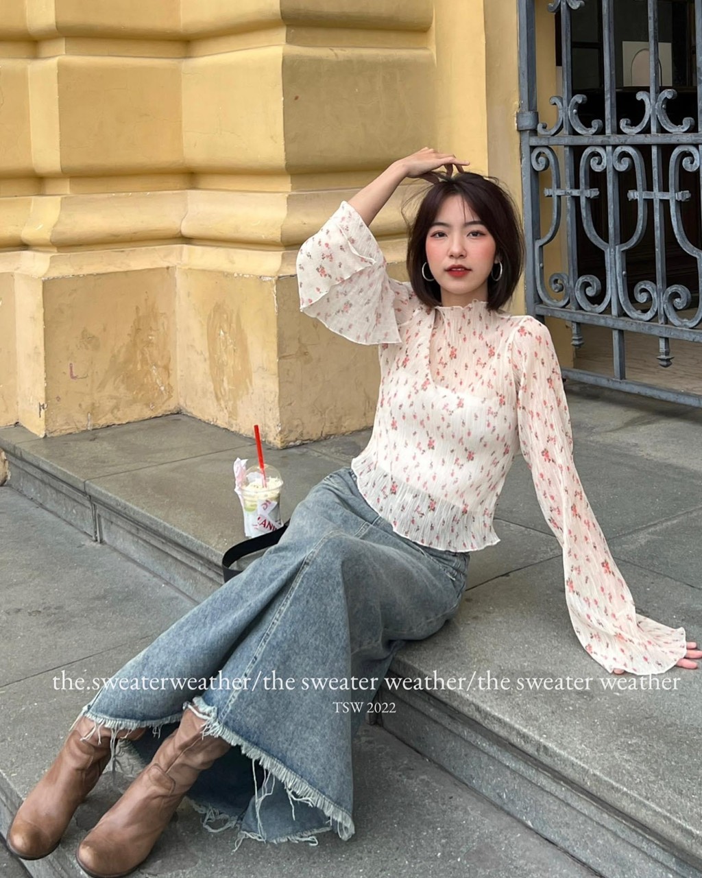ÁO VOAN RŨ HOA FLORAL TAY DÀI LOE BÈO DẠO PHỐ DỰ TIỆC ĐI CHƠI
