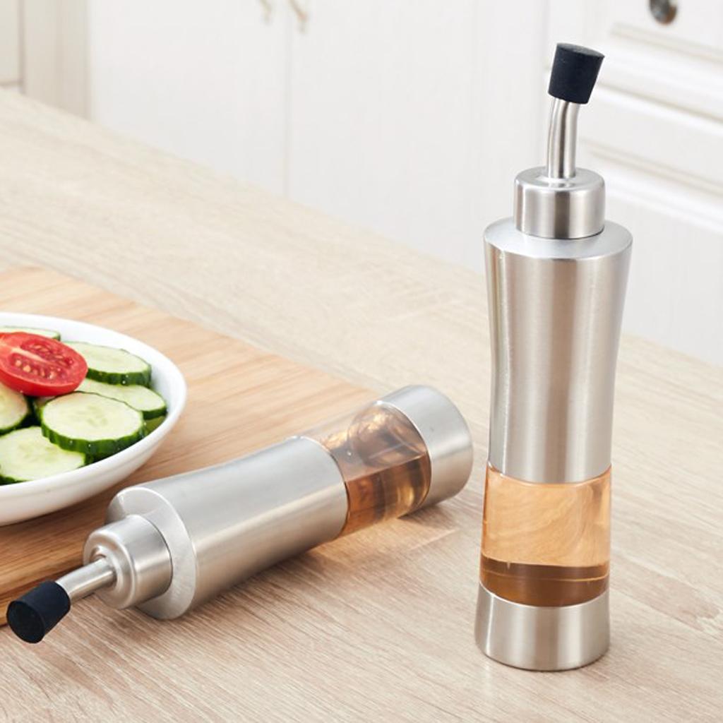 1pc Oil And Vinegar Clear Dispenser Cruet Bottle Stainless Steel 150ml A