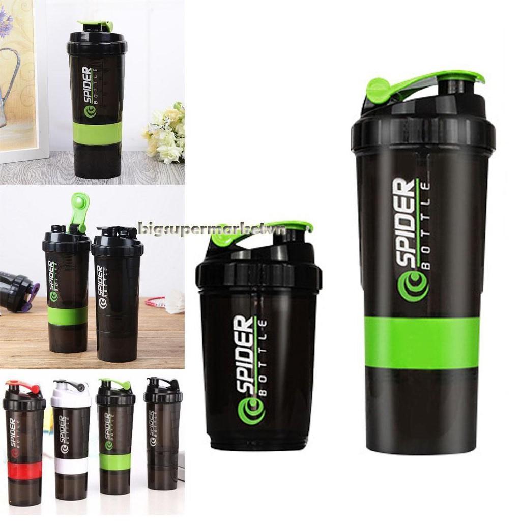 Bình lắc Spider tập gym 3 ngăn tiện dụng 600ml