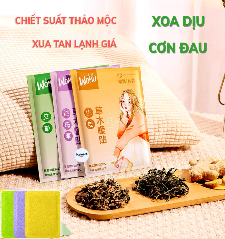 Miếng Dán Đau Bụng Kinh Hamart Dán Chườm Ấm Bụng Giữ Nhiệt Cơ Thể 3 Vị Thảo Dược Thiên Nhiên