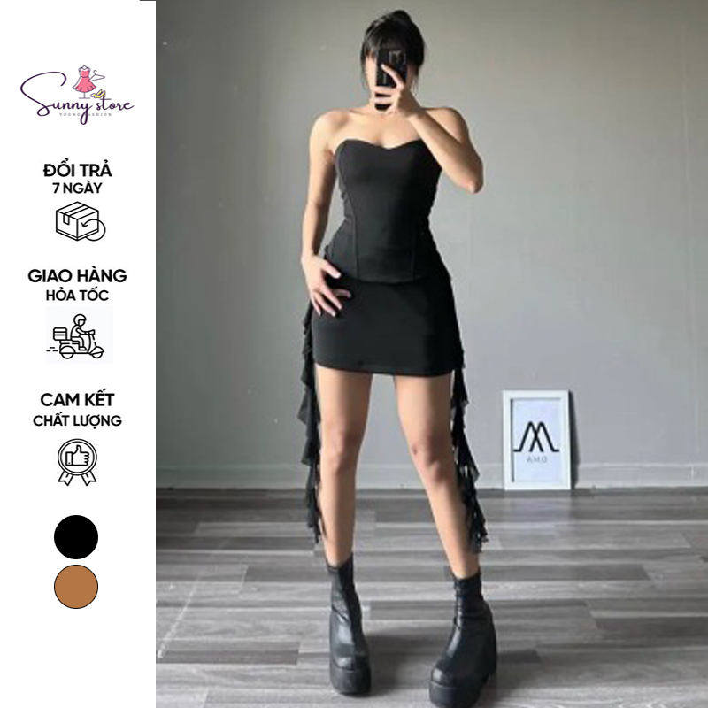Set Áo Óng Chân Váy Mini Tua Rua Style Ulzzang