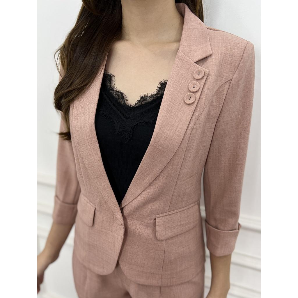 Bộ đồ vest nữ công sở kèm quần tây bigsize tay dài chất liệu xước hàn cao cấp S59 Emvy fashion