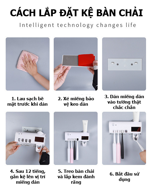 Giá treo bàn chải khử trùng bằng tia cực tím kèm bộ nhả kem đánh răng tiện lợi HD00024