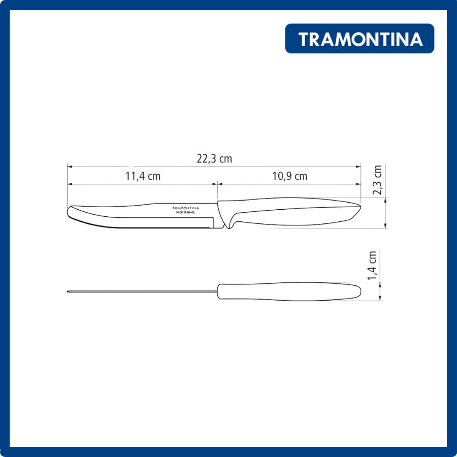 Dao gọt hoa quả Tramontina PLENUS TRA23440.105 đầu bo vuông thép không gỉ cán nhựa PP lưỡi 11cm nhập khẩu chính hãng