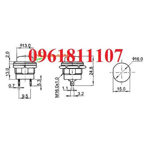 5 Công Tắc Nút Nhấn Nhả 2 chân R13-507 16mm
