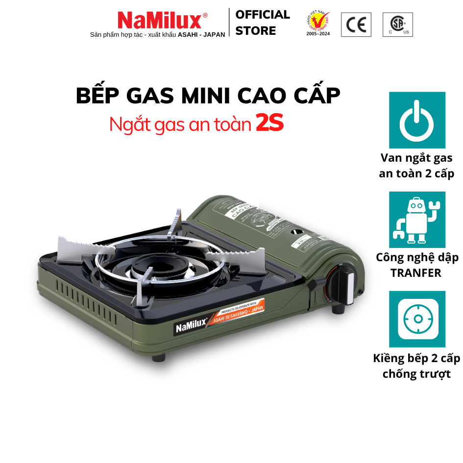 Bếp Gas Mini Cao Cấp NaMilux NH-P3320PF│Van Ngắt Gas An Toàn 2 Cấp│Công Suất 2.6 Kw (2.200 kcal/giờ)│Hàng Chính Hãng