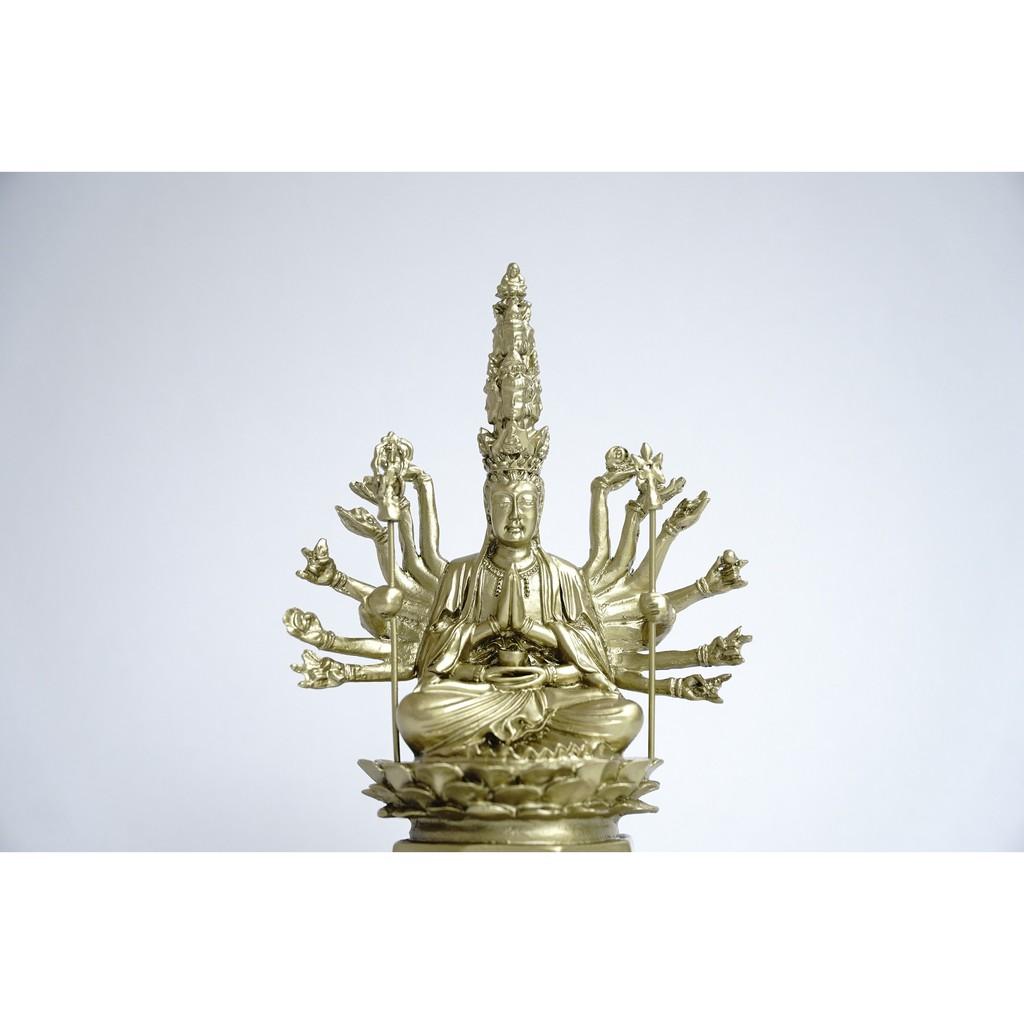 Tượng Phật Chuẩn Đề Thiên Thủ Thiên Nhãn xi mạ đồng - Cao 16cm