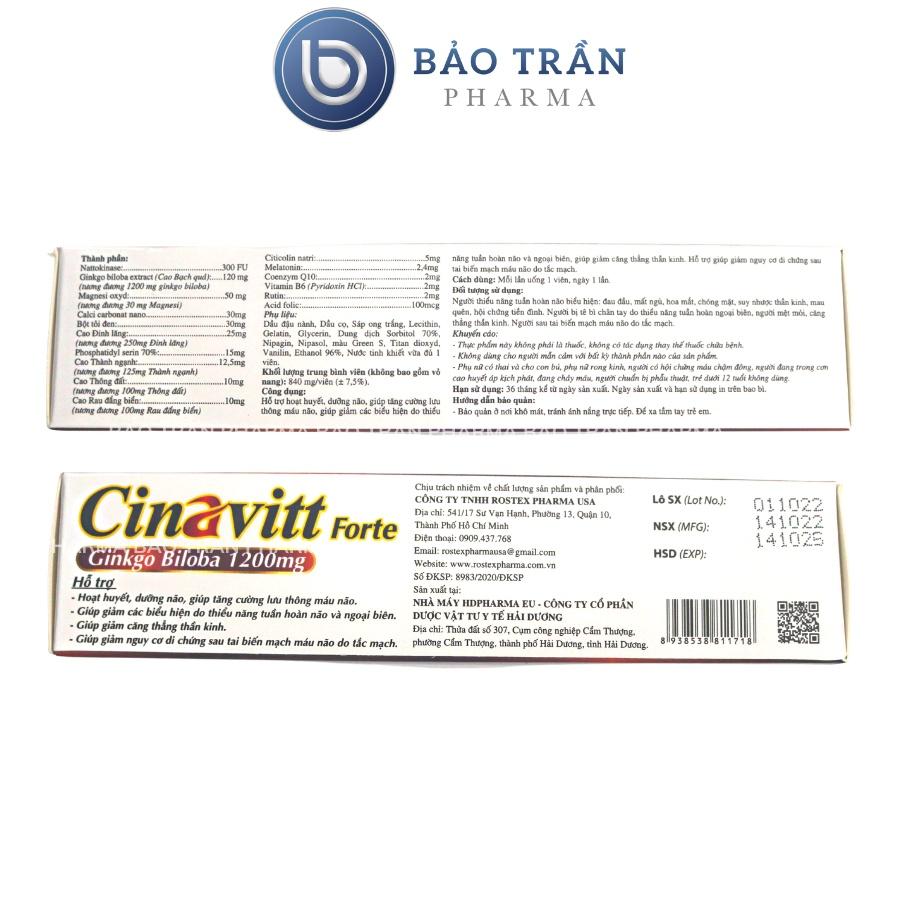 Viên uống bổ não Cinavitt Forte hoạt huyết dưỡng não, giảm đau đầu, mất ngủ