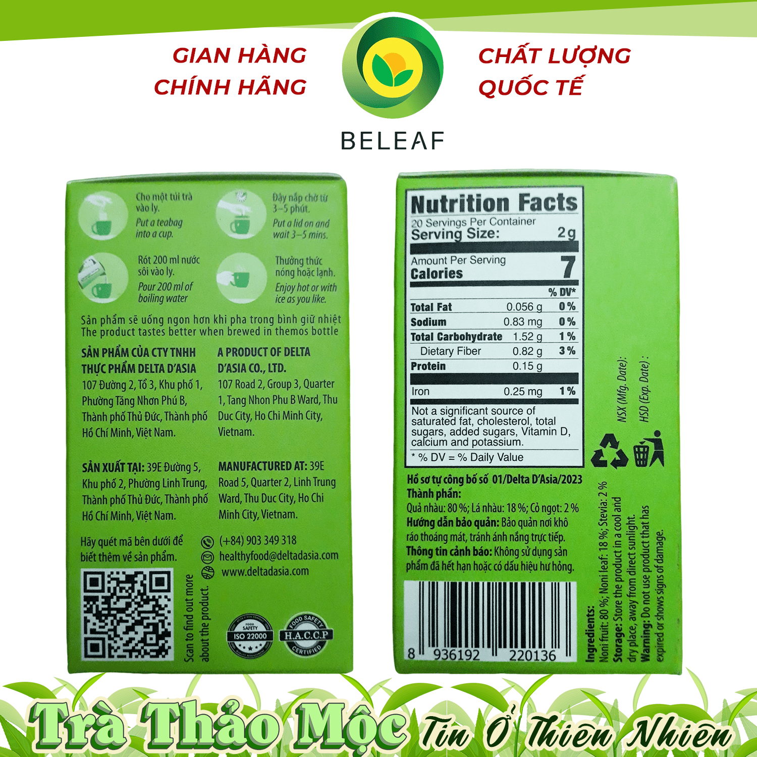 Trà Nhàu - Noni Tea - Trà Thảo Mộc Beleaf hỗ trợ tiêu hóa, tăng cường miễn dịch