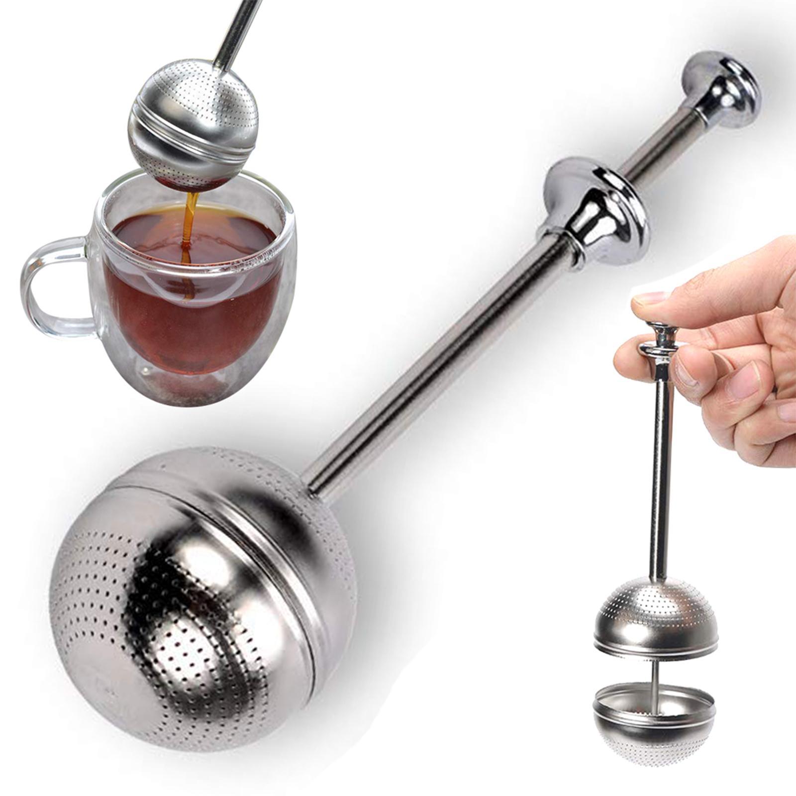 Metal Tea Bag Filter Ball Diffuser with Long Handle Push Rod for Teapot