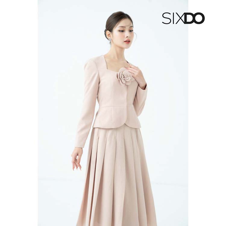 Chân váy beige xếp ly dáng A thời trang SIXDO