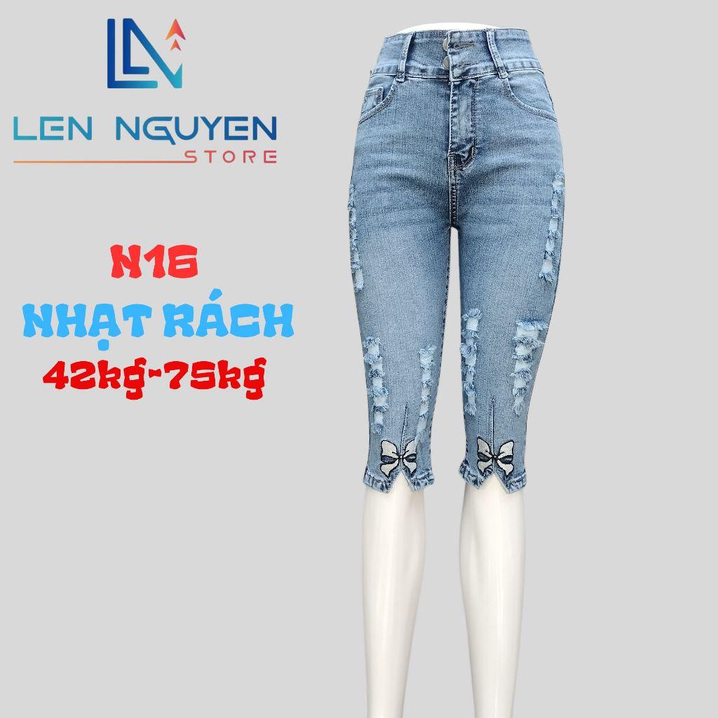 N16_Quần jean nữ, 7 tất, lưng cao, quần bò nữ dáng ôm, quần rin nữ có big size, cho 42kg đến 75kg,LEN NGUYEN STORE - Xanh Đậm