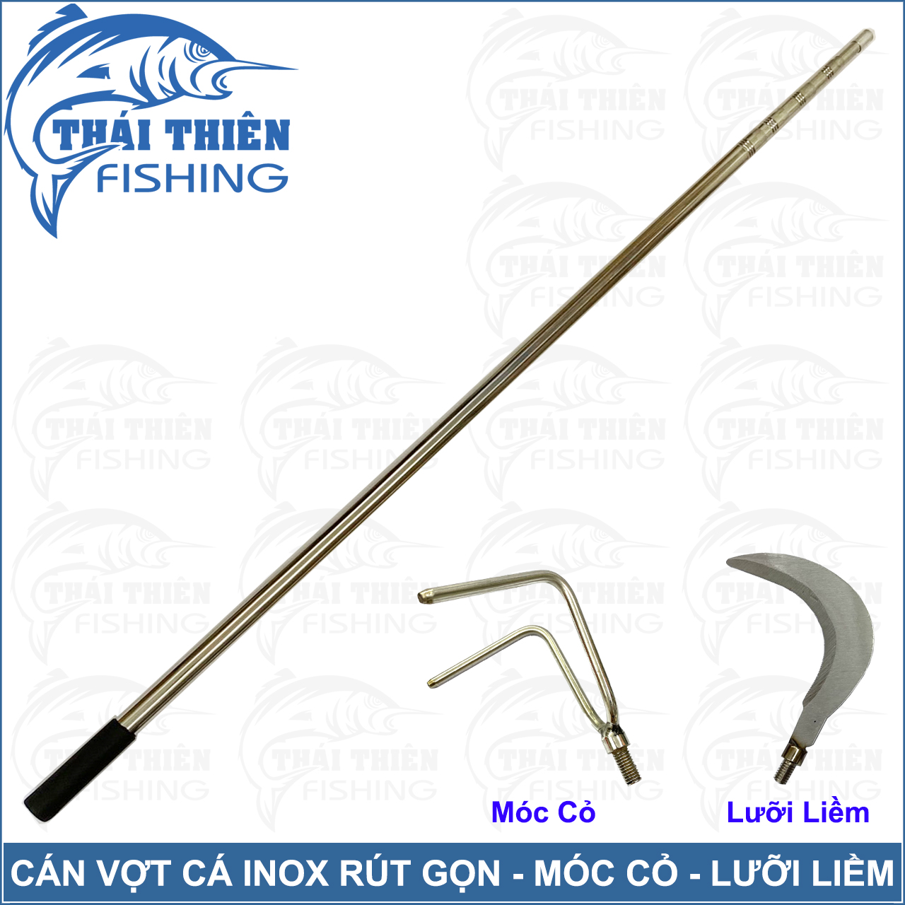 Cán vợt cá, cán gắn móc cỏ, cào lục bình Inox đầu ren trong 8ly dài 1m5 đến 6m có thể thu gọn