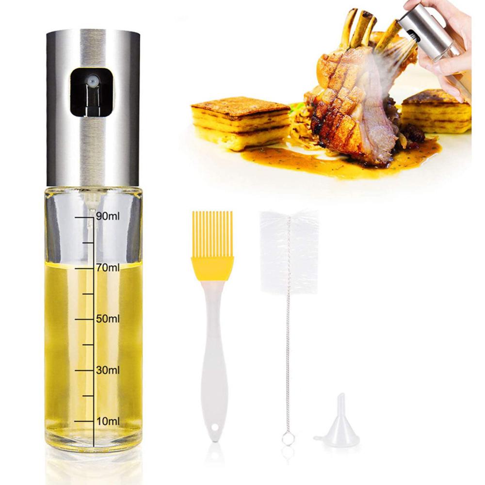 2 bình xịt đựng dầu Funne 100ml Đầu bằng thép không gỉ kèm cọ, dụng cụ nấu ăn cho nhà bếp