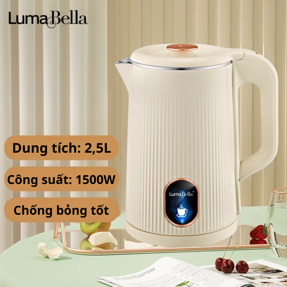 Ấm đun nước siêu tốc Lumabella LB-59029 dung tích lớn 2.5L, công suất cao 1500W, hâm nước pha sữa nhanh chóng, chống bỏng chống cháy tốt, tự ngắt khi sôi - DELIYA - HÀNG CHÍNH HÃNG
