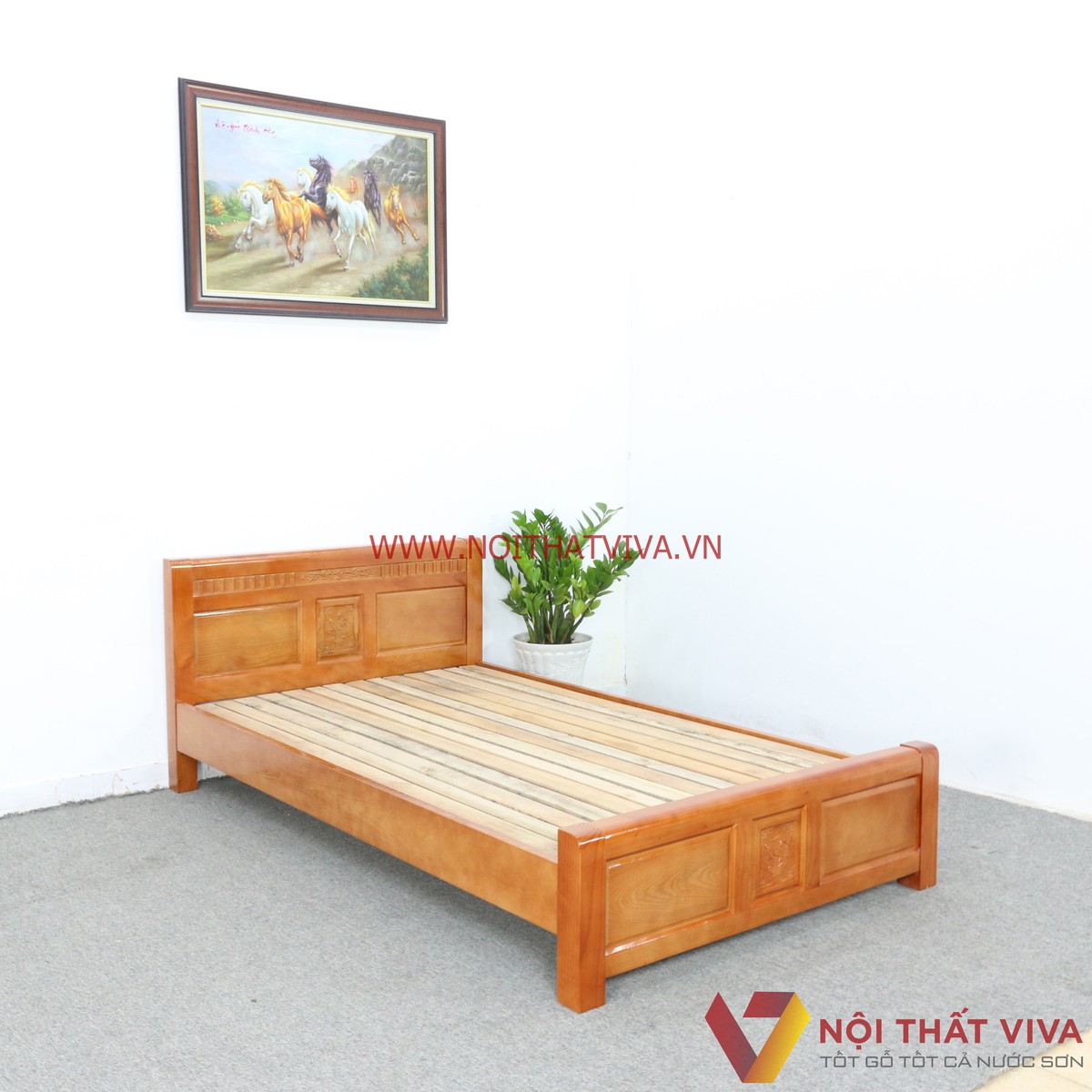 Giường Ngủ Gỗ Sồi Nga 1M4X2M Màu Cánh Gián Giá Rẻ