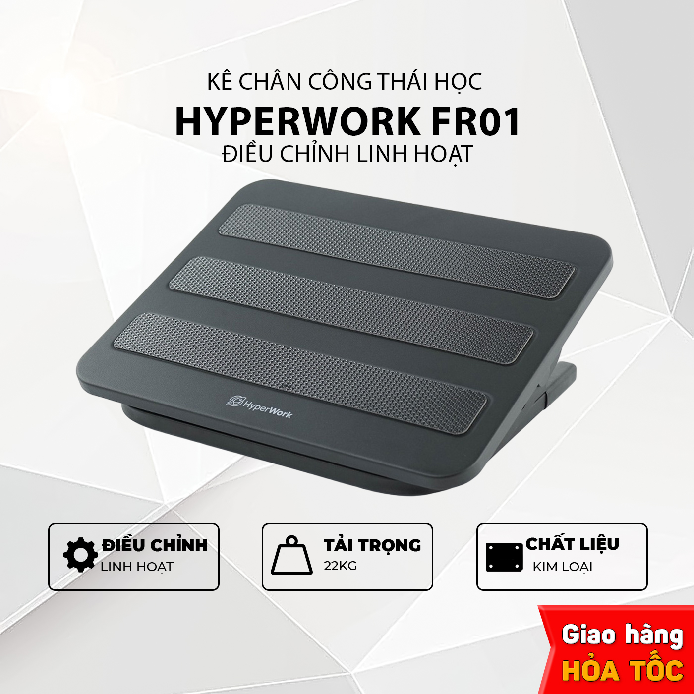 Kê chân công thái học HPW-FR01 - Chất liệu: Thép - feet cao su chống trượt - Chịu tải 20kg - Hàng Chính Hãng