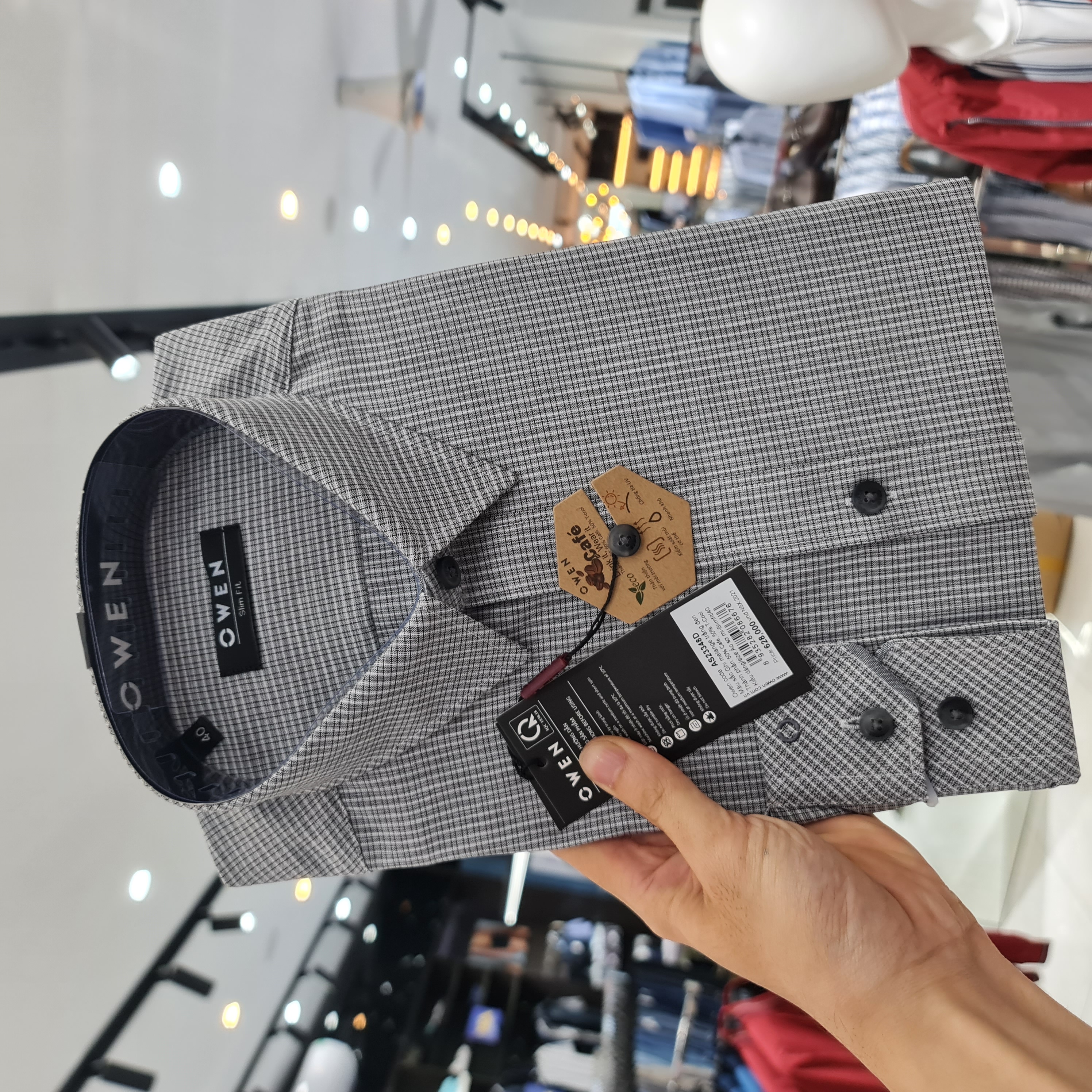 OWEN - Áo sơ mi nam dài tay dáng SLIMFIT sợi Cafe - Mã AS23348D