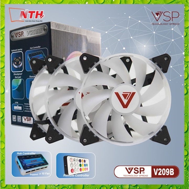 Bộ 3 quạt tản nhiệt VSP V209B LED RGB - Hàng chính hãng