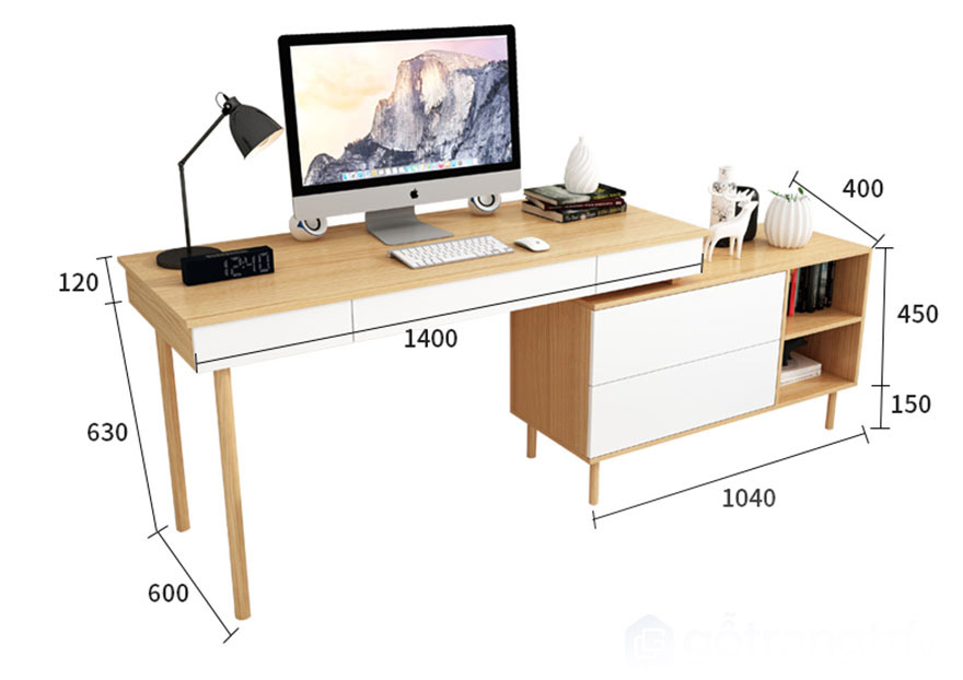 Bàn làm việc liền tủ tại nhà bằng gỗ đẹp