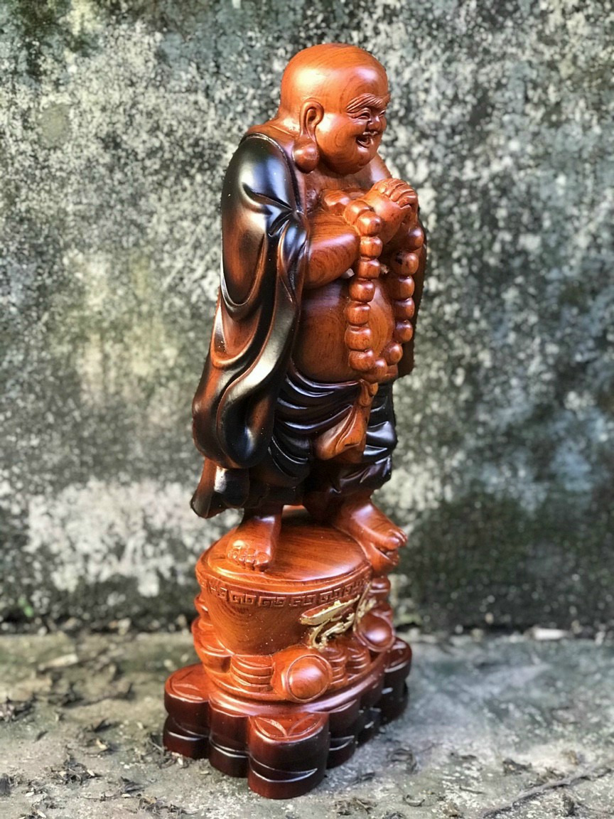 Tượng phật di lặc chúc phúc gỗ hương tô mầu giả cổ kt 60×24×15cm