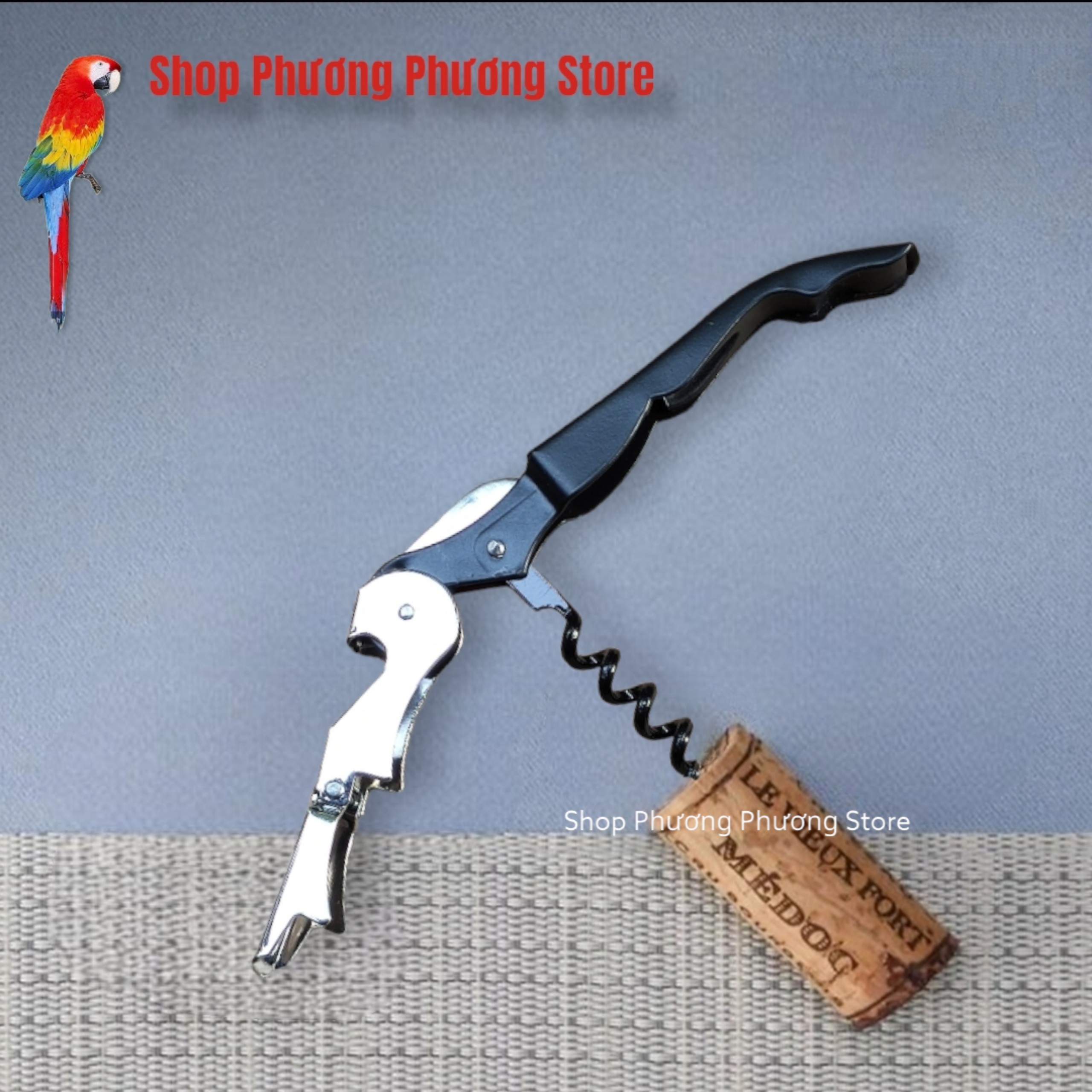 Dụng cụ mở nút chai rrượu vang, con vẹt khui nắp chai bia, khui hộp quà 3 in 1 với chất liệu inox bền đẹp