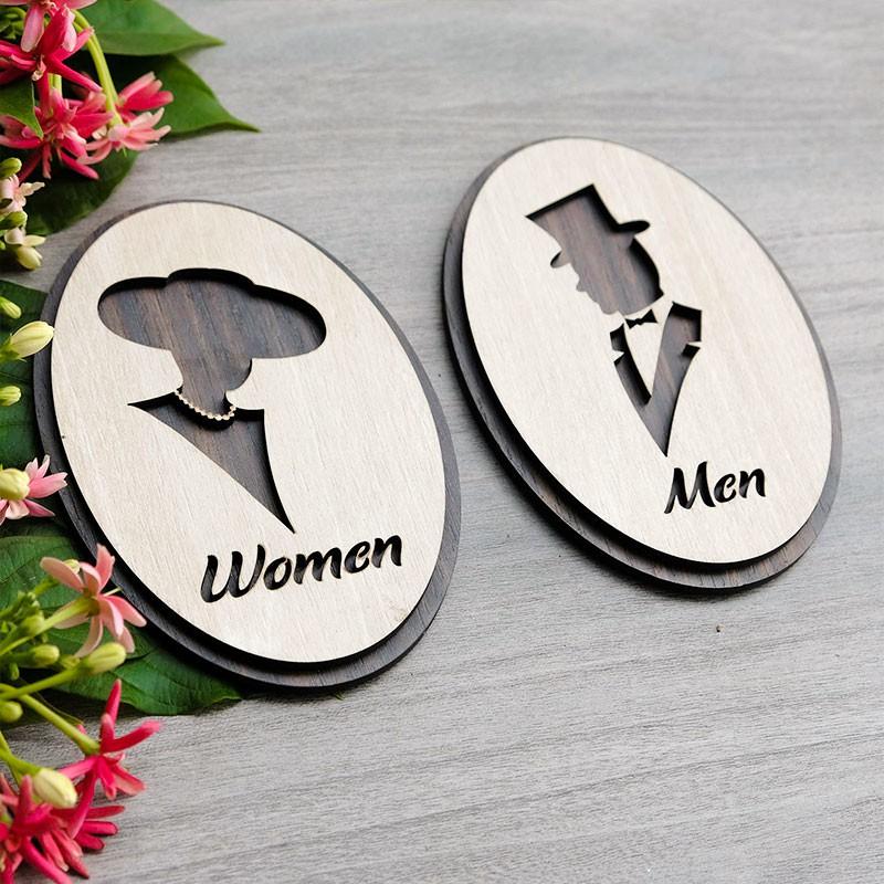 Bộ bảng 2 cái WC Nam + Nữ hướng dẫn toilet gỗ