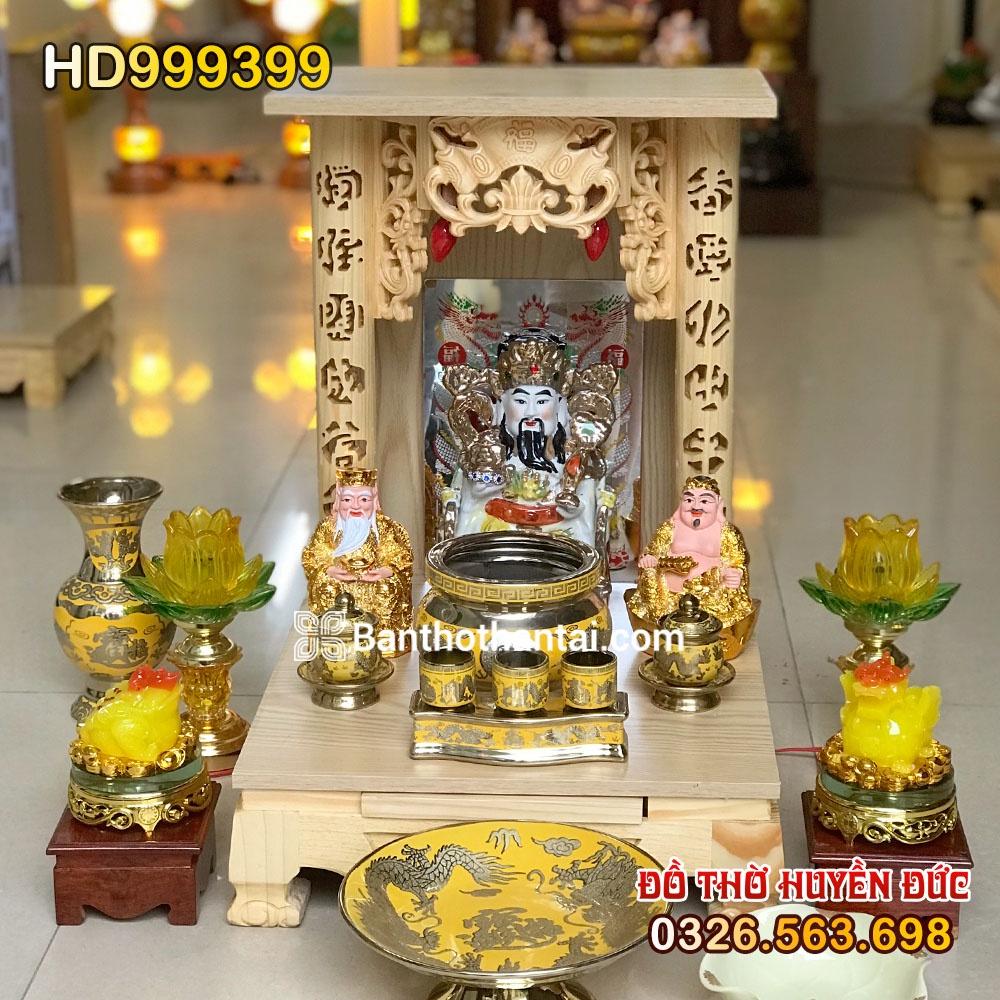 Bàn Thờ Thần Tài Mái Bằng Màu Vàng Cột Chữ Đồ Thờ Kim Sa