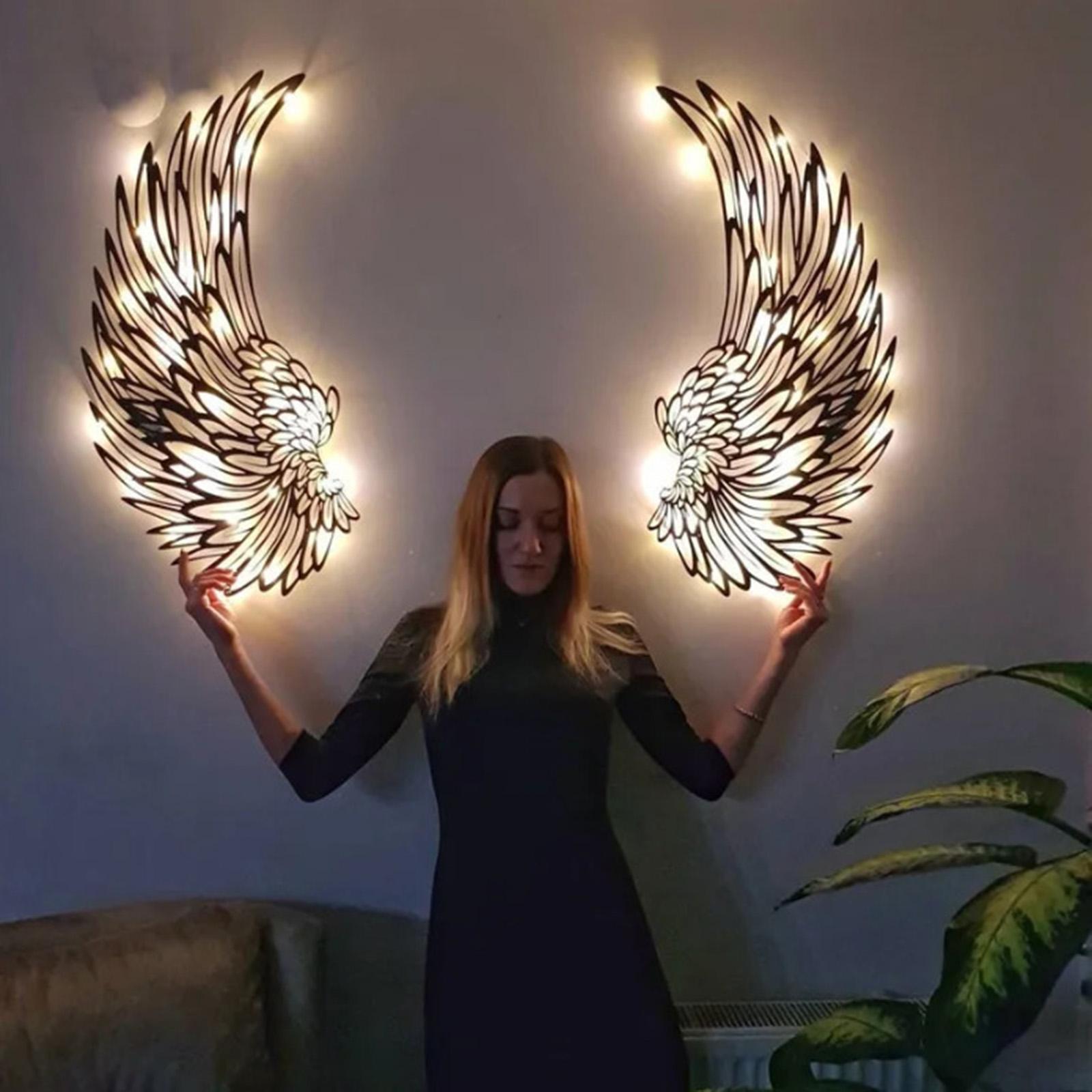 Angel Wing Wall Sculpture Indoor Wall With Lights 30x14cm