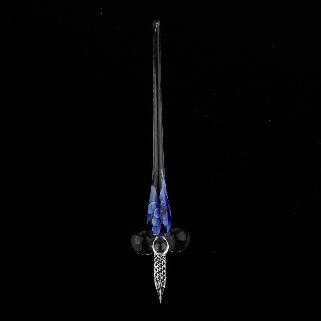 Vintage Crystal High Borosilicate Glass Glass Dip Pen Signature Pen Fountain Pens Business Present Office School Stationery Gifts Blue China Flower